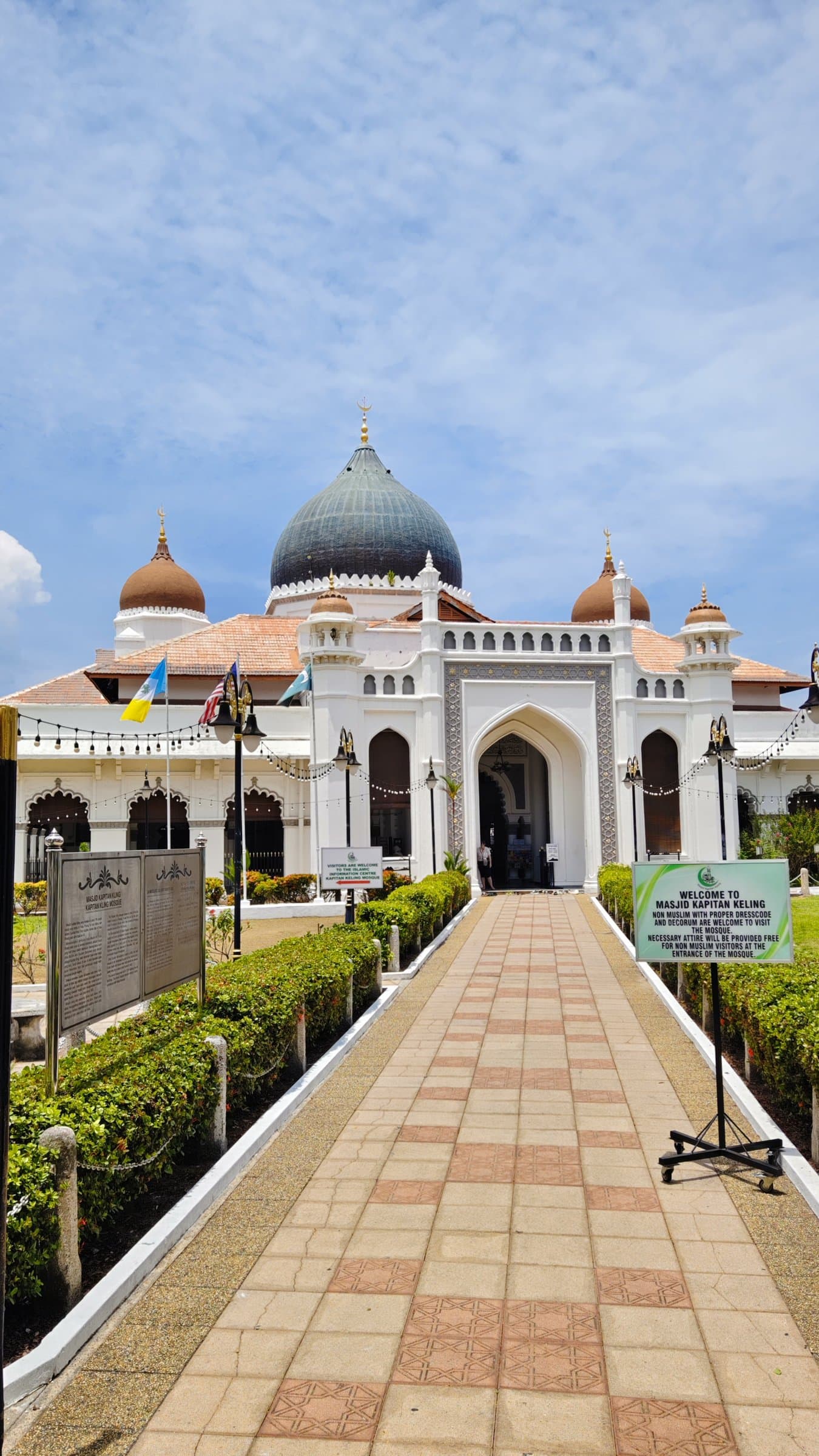 The white domes and minarets of Kapitan Keling Mosque on Harmony Street in George Town